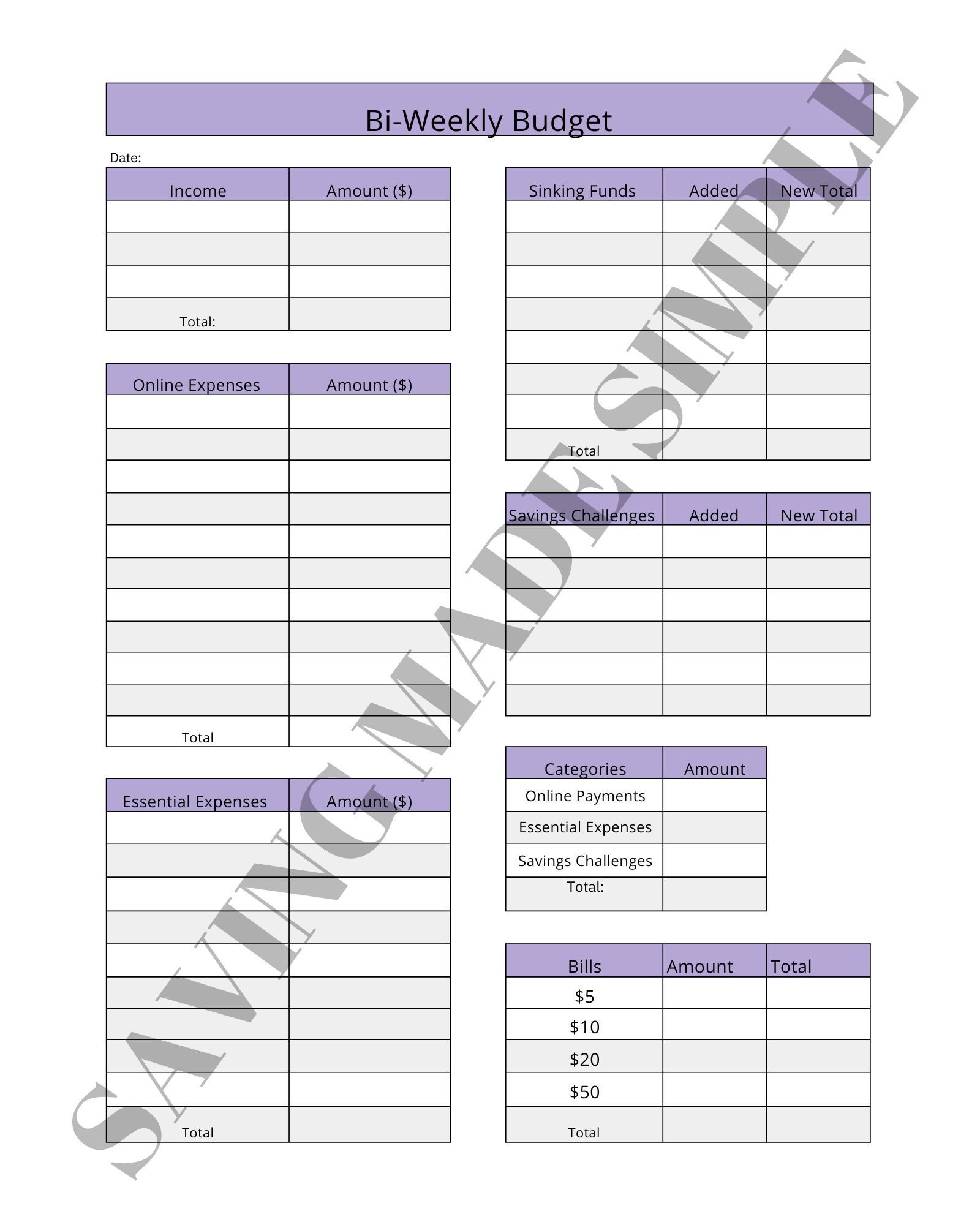 Budgeting Spreadsheet Printable File - Etsy