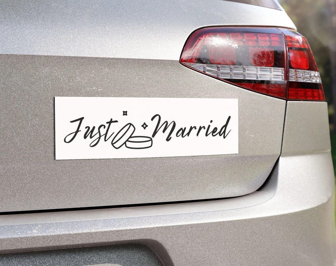 Featured listing image: Just Married Car Magnet | Wedding Send-Off Sign | Removable Honeymoon Vehicle Magnet | Newlywed Car Decor | Bride and Groom Gift