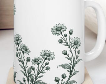 Botanical Coffee Mug Plant Enthusiast Gardener Gift Nature Fan Ceramic Cup Kitchen Drinkware Farmhouse Style Cottagecore Aesthetic