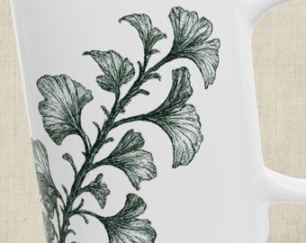 Botanical Coffee Mug Ceramic Cup Kitchen Drinkware Plant Enthusiast Nature Gift Gardener Present Housewarming Birthday Garden White Glossy
