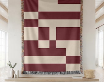 Geometric Throw Blanket Woven Fringe Sofa Textile Couch Decorative Modern Rectangular Boho Bed Contemporary Textured Neutral Accent Living