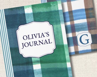 Personalized Plaid Journal Custom Name Notebook Watercolor Plaid Notebook Aesthetic Journal Gift for Her Preppy Notebook Monogram Journal