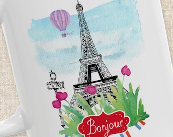Personalized Paris Mug Custom Name Coffee Cup Eiffel Tower Paris Souvenir Travel Gift French City Mug Paris Lover Gift Bonjour Cup