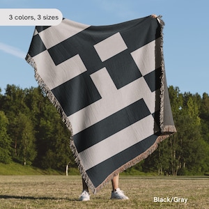 Black Geometric Woven Cotton Fringe Throw Blanket - Boho Chic Cozy Home Decor Accent Piece
