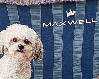 Custom Pet Blanket Personalized Dog Memorial Throw Woven Portrait Photo Tapestry Gift Puppy Owner Keepsake Picture Textile Fringe Couch Cat