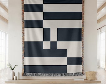 Geometric Throw Blanket Couch Cover Sofa Accessory Living Room Bedroom Textile Woven Fringe Modern Home Apartment Gift Housewarming Present