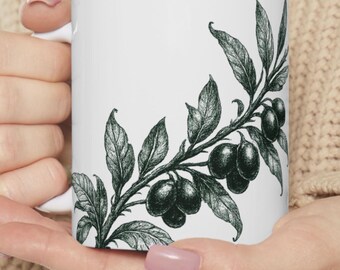 Botanical Coffee Mug Plant Enthusiast Gift Gardener Birthday Present Nature Fan Kitchen Drinkware Ceramic Cup Green Leaf Illustration Teacup