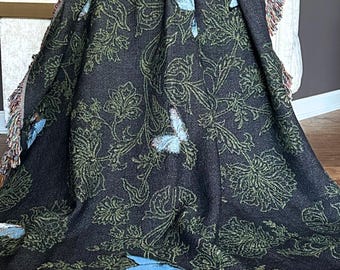 Cotton Throw Blanket Soft Woven Fringe Textile Butterfly Floral Couch Throw Sofa Accent Bed Coverlet Housewarming Gift Living Room Bohemian
