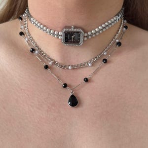 Gothic Retro Watch Choker Necklace,Black Layered Chain Clock Choker,Edgy and Dark Aesthetic, Elegant Jewelry, Handmade Vintage Statement