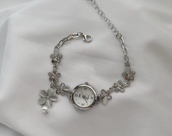 Sterling Silver-Tone Floral Dial Women\'s Bracelet Watch Vintage-Inspired 925 Sterling Silver Bracelet Watch for  main image 4