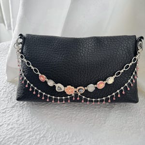 Retro Silver Bag Chain,Pink Floral Charms Purse Chain,Luxurious Bag Chain with Pink Accents,Elegant Layered Chain Bag Chain,Gift for Her