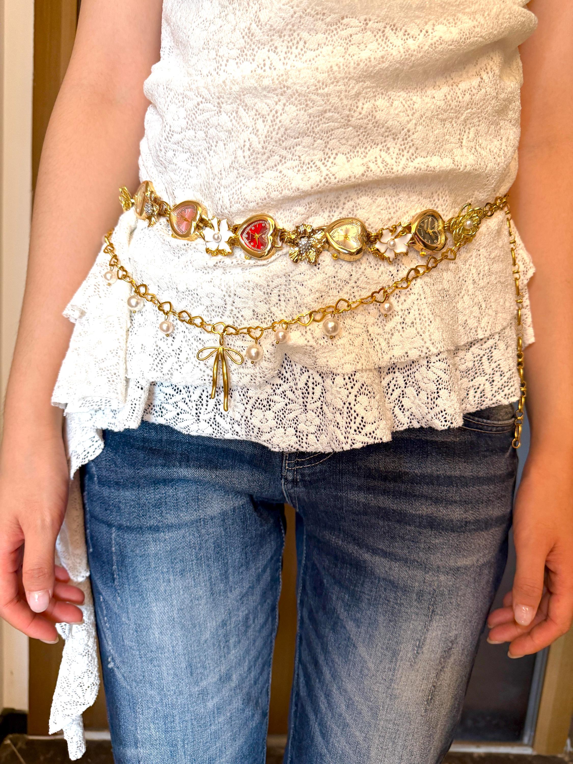 Suzi Roher Beige Multi-Strand Tassel Belt with Gold Chain BELTS – SUZI ROHER main image 2