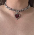 Gothic Red Evil Eye Choker, Chunky Silver Chain Neckalce,Chainmail Choker,Heart choker,Handmade  Heavy Silver Jewelry for Witches & Rebels product logo