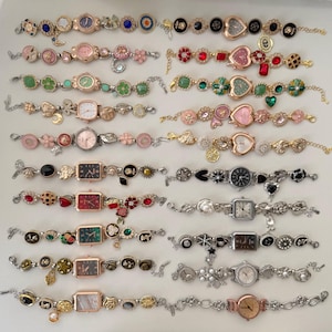 Multiple Styles Watch Charm Bracelet,Heart&Oval Dials Clock Bracelet,Vintage Gothic Statement Jewelry,Handmade Timepiece Jewelry,Trendy Gift