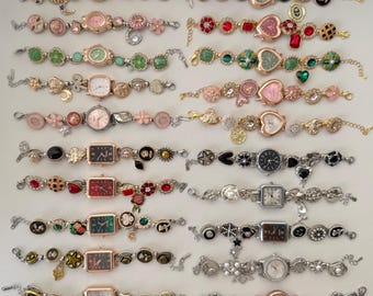 Multiple Styles Watch Charm Bracelet,Heart&Oval Dials Clock Bracelet,Vintage Gothic Statement Jewelry,Handmade Timepiece Jewelry,Trendy Gift