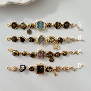 Bronze Tone Watch Bracelets with Charm,Elegant Vintage Watch Accessories,Customizable Length,Handmade Wristwatch,Perfect Gift for Her