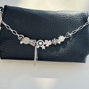 Retro Chrom klobige Silber Tasche Kette, Perlen Geldbörse Charm Kette, Motorrad Geldbörse Clip Taille Kette, Grunge Tasche Zubehör, niedliche Handtasche Kette