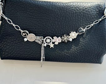 Retro Chrome Chunky Silver Bag Chain,Beaded Purse Charm Chain, Motorcycle Purse Clip Waist Chain,Grunge Bag Accessory,Cute Handbag Chain