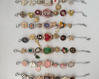 Vintage Charm Watch Bracelet,Handmade Unique Statement Jewelry,Cute Aesthetic Chain Bracelet, Cottagecore Vibes,Retro Y2K Watch Gift for Her