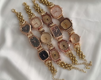 Vintage drievoudige horlogearmband, punkvet polshorloge, dikke ketting statement uurwerksieraden – Uniek handgemaakt polshorloge handgemaakt cadeau