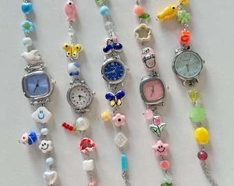 Cute Beaded Heart Watch Bracelet – Handmade Ceramic Timepieces,Cute Timepiece Charm,Fun and Colorful Watch Charms – Adorable Gift for Her