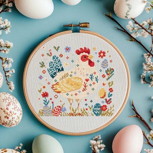Easter Hen with Folk Flowerscross stitch pattern PDF – cs38