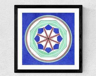 Mandala Art Print, Abstrakcyjna Geometryczna Sztuka Ścienna, Wydruk 8x8, Współczesny Wystrój Domu, Nowoczesna Mandala, Wydruk Fine Art, Sztuka Koła, Prezent dla Mamy
