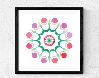 Modern Mandala Print, Geometric Wall Art, Mandala Home Decor, Contemporary Print, Circular Art, Colorful Minimalist Drawing, Gift For Friend
