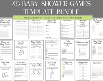 Baby Shower Games, Minimalist Baby Shower Game Bundle, Baby Shower Activities, Printable Editable Template Digital Download,