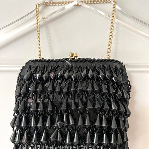 1950s GLAM Black Fringe Beaded Evening Clutch Purse image 5