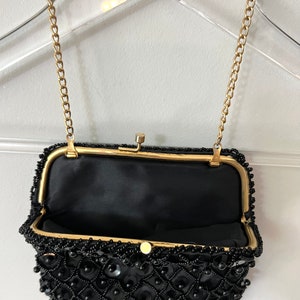 1950s GLAM Black Fringe Beaded Evening Clutch Purse image 3