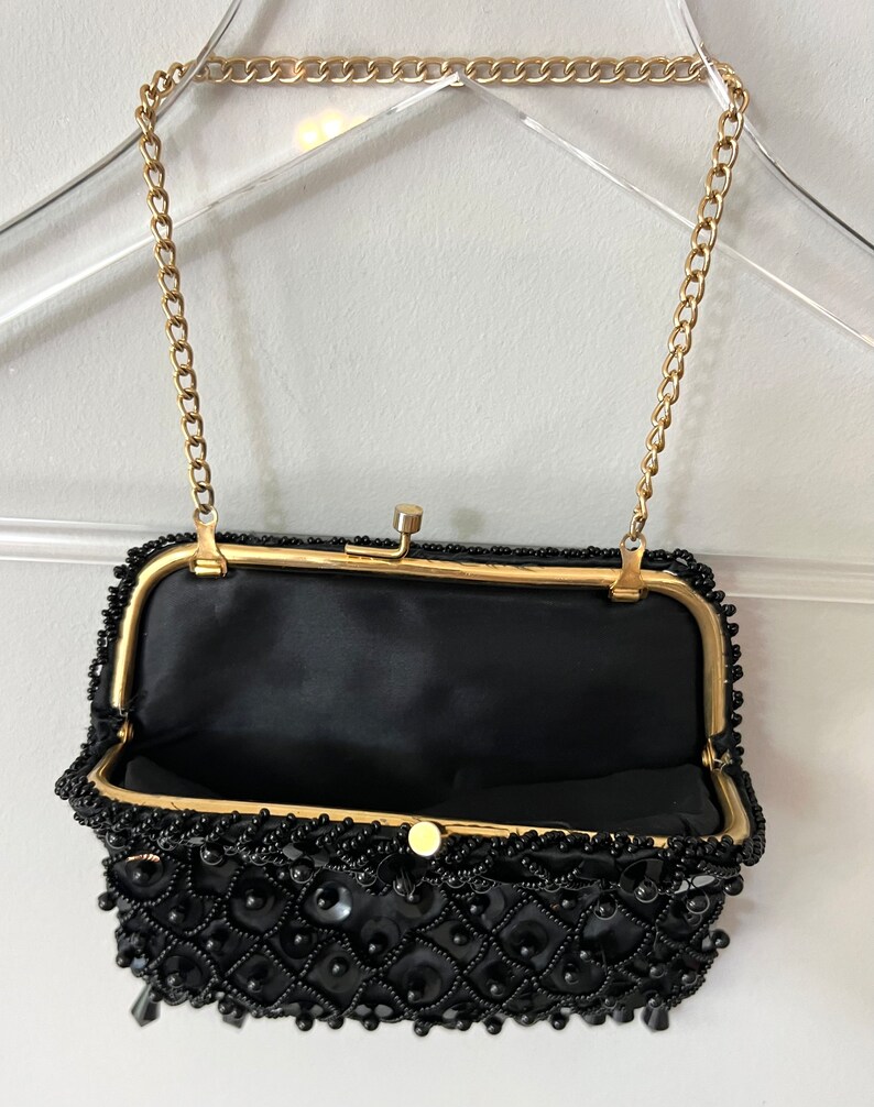 1950s GLAM Black Fringe Beaded Evening Clutch Purse image 3