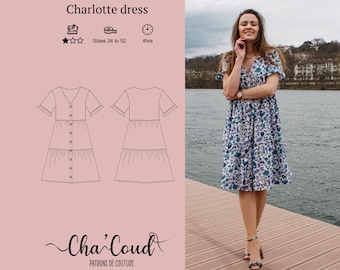 Schnittmuster: Charlotte-Kleid von Cha' Coud – PDF-Schnittmuster – Größen 34 bis 52