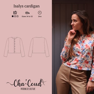 Sewing pattern: Isalys cardigan by Cha&#39; Coud - PDF sewing pattern - sizes 34 to 52