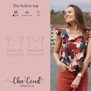 Padrão de costura: Top Solène de Cha&#39; Coud - padrão de costura PDF - tamanhos 34 a 48