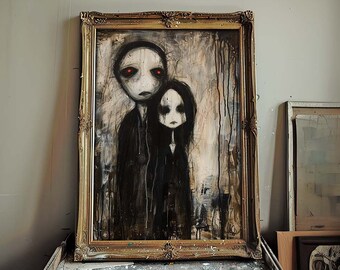 Gothic Home Decor - Unframed Macabre Art Print - Dark Cottagecore Painting - Primitive Rustic Decoration - Spooky Creepy Man Woman Couple