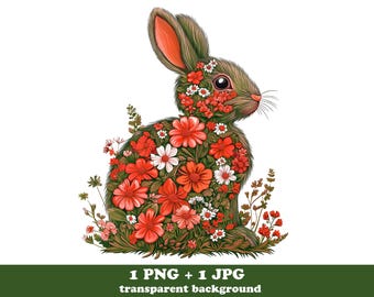 Easter floral bunny png, easter rabbit clipart, floral easter sublimation, digital download, spring png, easter shirt for kids, flower bunny