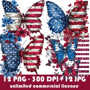 4th of july American butterfly clipart, Independence day butterfly png, Patriotic butterfly fashion clipart, digital watercolor illustration