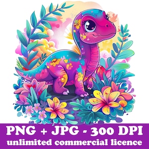 Dinosaure PNG clipart, Dino Png fleuri, clipart dinosaure, dessins de chemise, dessins dtf, dessins de sublimation, chemise de sublimation, clipart enfants