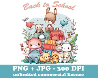 Back To School Animals PNG, Cute Animals Sitting On Books Shirt Design, Teacher Student Sublimation, School Clipart Digital