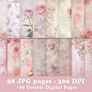 58 fogli di diario floreale spazzatura, carta digitale vintage, carta per scrapbooking, carte per diario, carta vecchia per decoupage, pagine stampabili, kit per scrapbooking