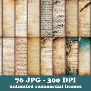76 Papel digital de caligrafia vintage, páginas de diário de lixo, cartas de caligrafia antigas, papel vintage para scrapbook, papel antigo para manuscritos efêmeros