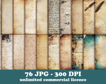 76 Vintage Handschrift Digital Papier, Junk Journal Seiten, alte Handschrift Briefe, Scrapbook Vintage Papier, antikes Papier Ephemera