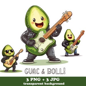 3 Cinco de Mayo Avocado png, Rockmusik Liebhaber, Guac und Roll png, mexikanische Fiesta Sublimation für Hemden, Gitarre png, Fiesta Family Shirts