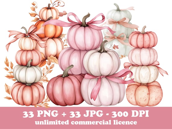 33 Pink Watercolor Pumpkin Halloween PNG Clipart, Halloween coquette pumpkin Bow, Spooky vibes season png, Thanksgiving Png, Halloween shirt