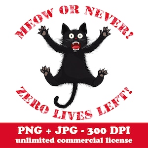 Spooky schwarze Katze PNG, Halloween Frightened Cat Clipart, springendes Kätzchen, Tag der Toten, gruselige Saison, Sublimation DTF druckbares Design