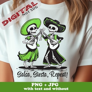 Skelett Mariachi mit Gitarre und Sombrero PNG, Cinco de Mayo Clipart, Halloween Tag der Toten, Fiesta Wandkunst, Salsa Siesta Wiederholung