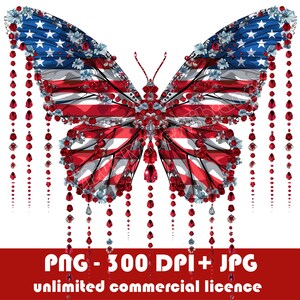 4th of july Independence day butterfly png, American butterfly clipart, Patriotic butterfly fashion clipart, digital watercolor illustration