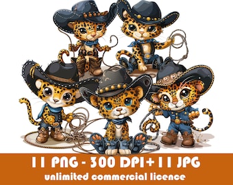 Cowboy Leopard PNG, Western Leopard, Cowboy Clipart, Country Leopard, Leopard Clipart, Kitten Png, Animal Png, Cowboy Animal, Cute Leopard