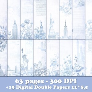 63 American junk journal pages, Vintage 4th of July printable download, Liberty USA collage bundle patriotic aesthetic digital paper floral
